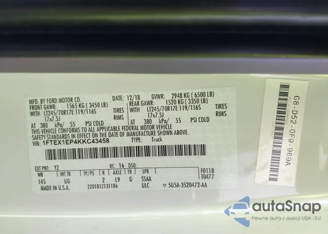 2019 Ford F-150 Xlt из США, поврежденный, VIN 1FTEX1EP4KKC43458